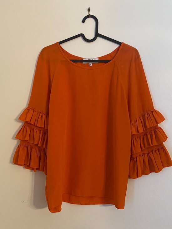 Tibi Tops - Tibi Orange Ruffle Sleeve 100% Silk Blouse Size 4